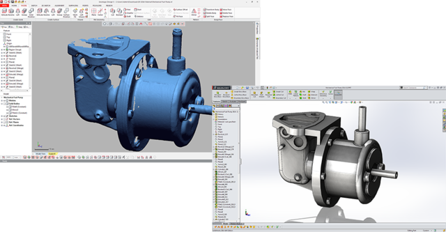 Procesamiento de escaneado de Geomagic Design desde una nube de puntos a un modelo CAD de Solidworks